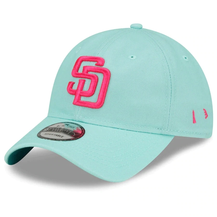 San Diego Padres M-L-B 9twenty 920 Adjustable Cap Hat Light Teal Crown/Visor Magenta Logo (2022 City Connect)