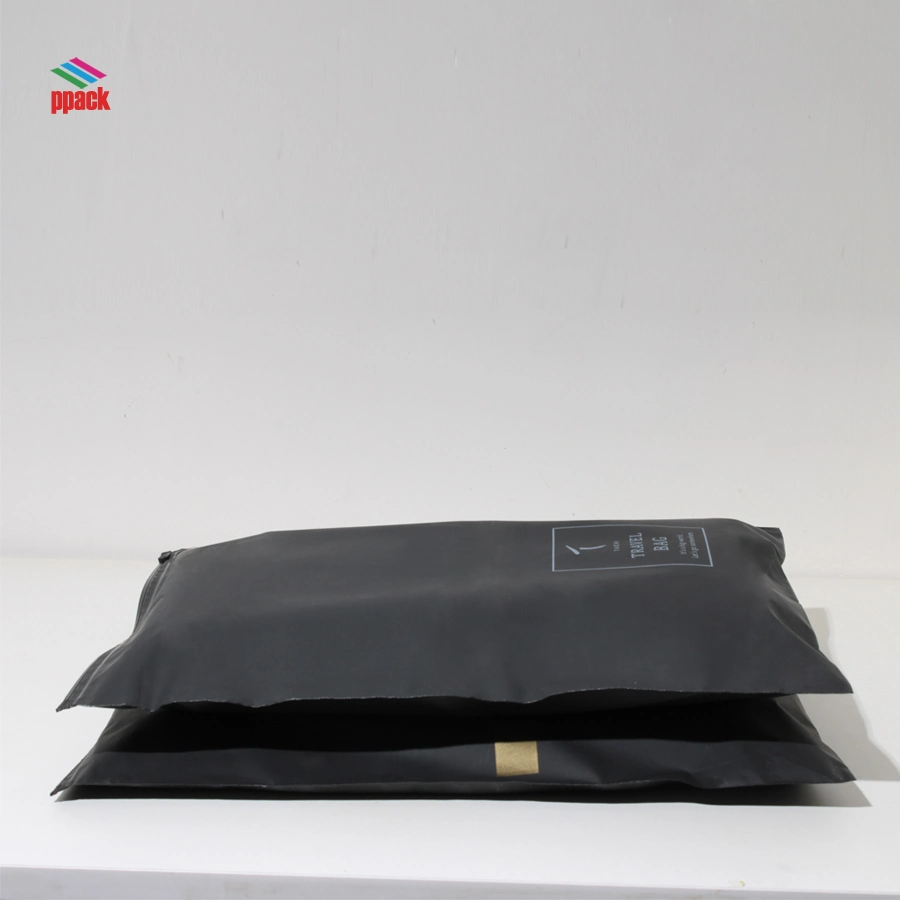 Fábrica de ropa de bajo precio de 900 diapositivas Froested Zip PE negro bolsa de plástico envases de prendas de vestir