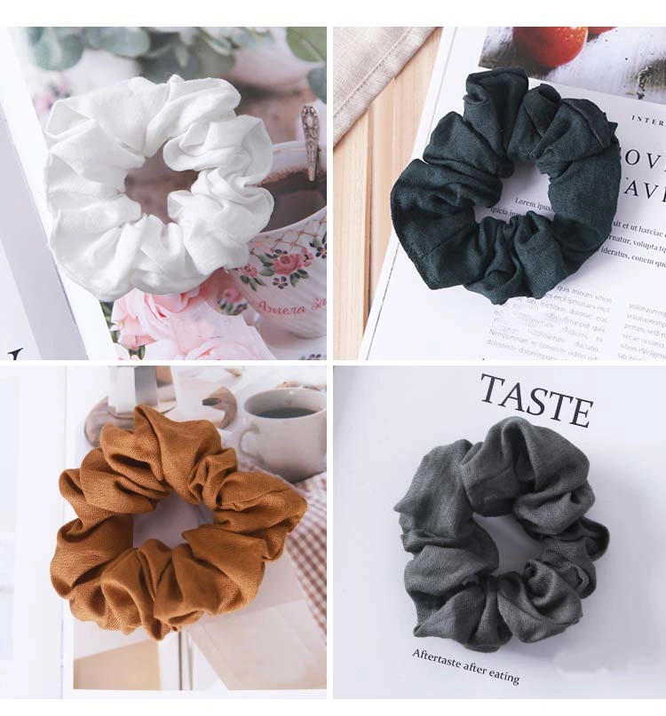 Fashion Custom Any Colors Solid Color Headwear Hair 100% Linen Scrunchies