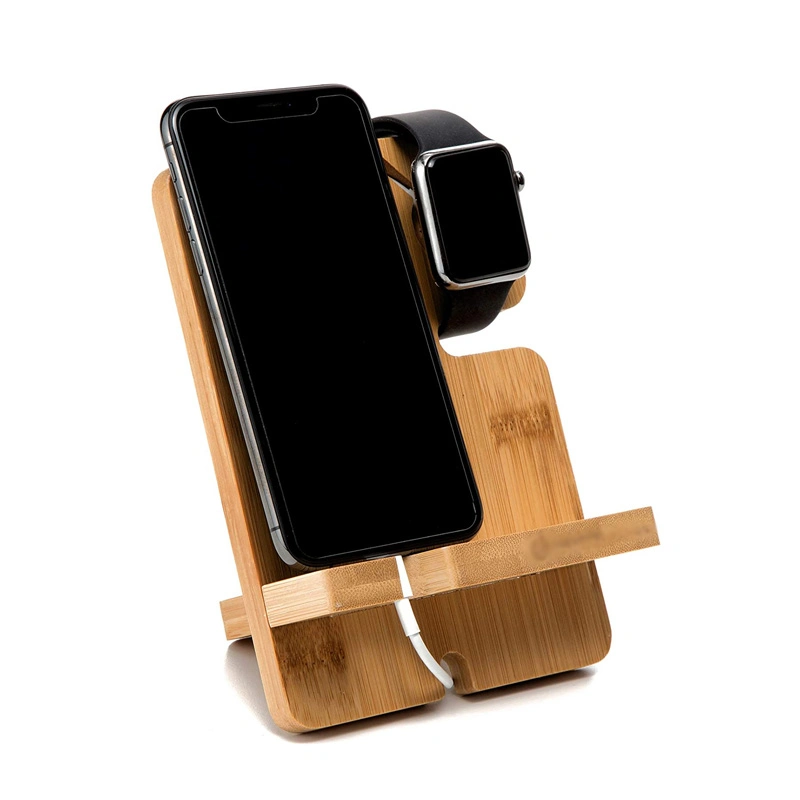 Bamboo Phone Charger Holder Removable Desk Organizer for iPad, Watch