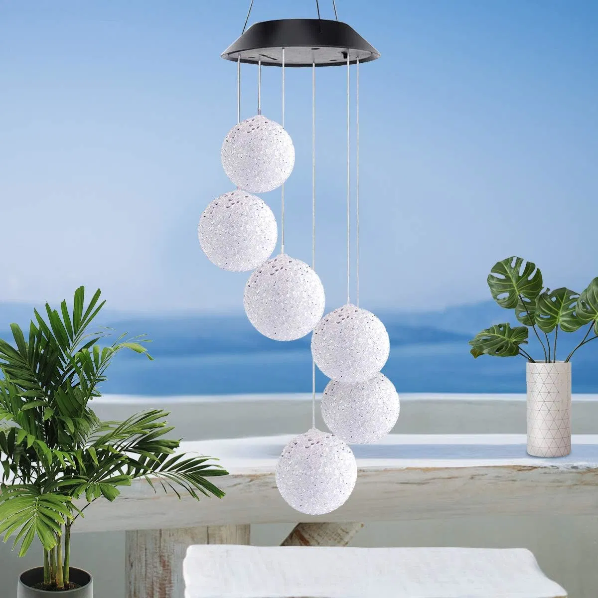 Alitamei Color Changing Crystal Ball LED Light Solar Powered Wind Chime Waterproof Hanging Solar Mobile Lamp for Patio Yard Garden Home Decoration