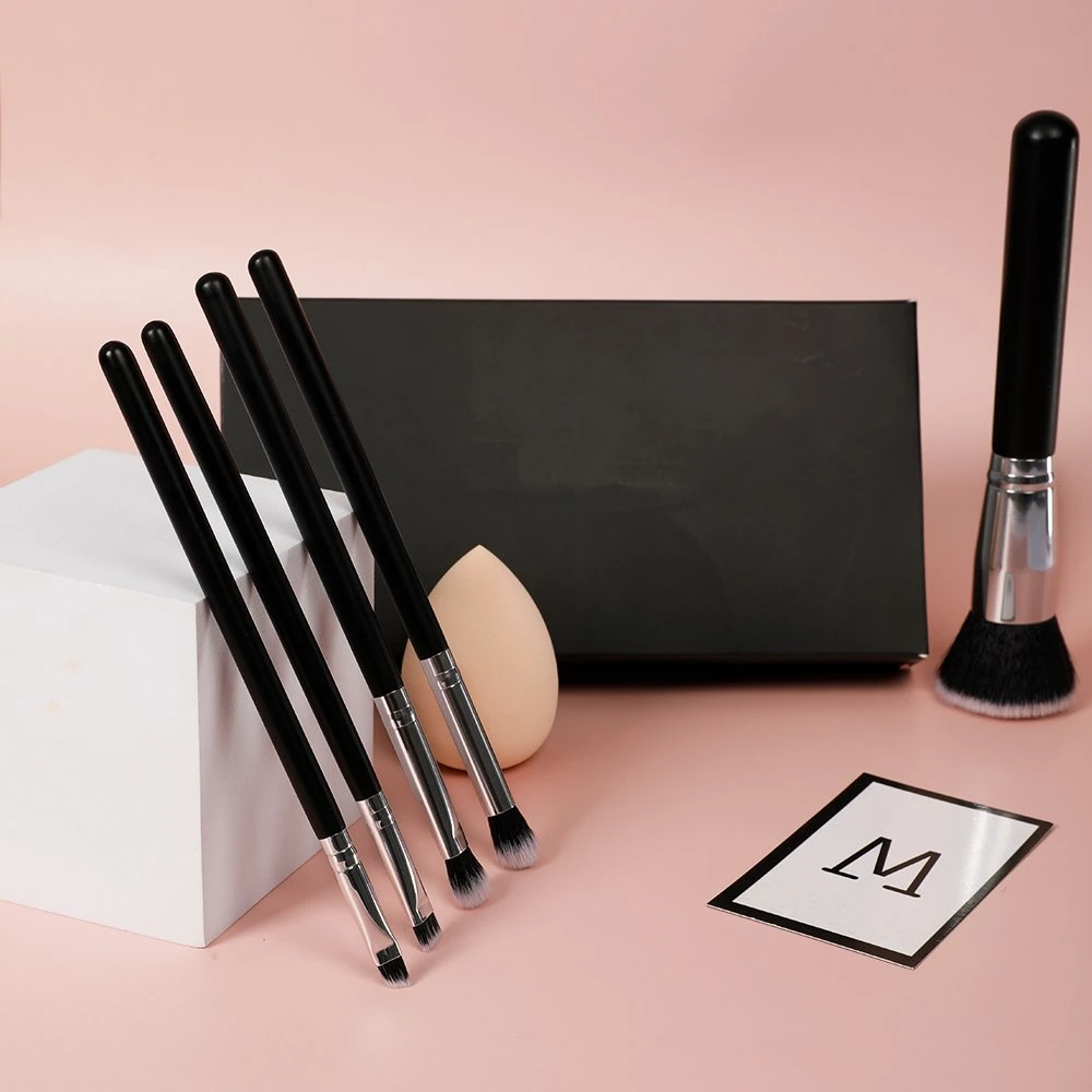 Vegan 10PCS Wood Handle Makeup Brush Set Black Luxury Wholesale Makeup Brush Kit