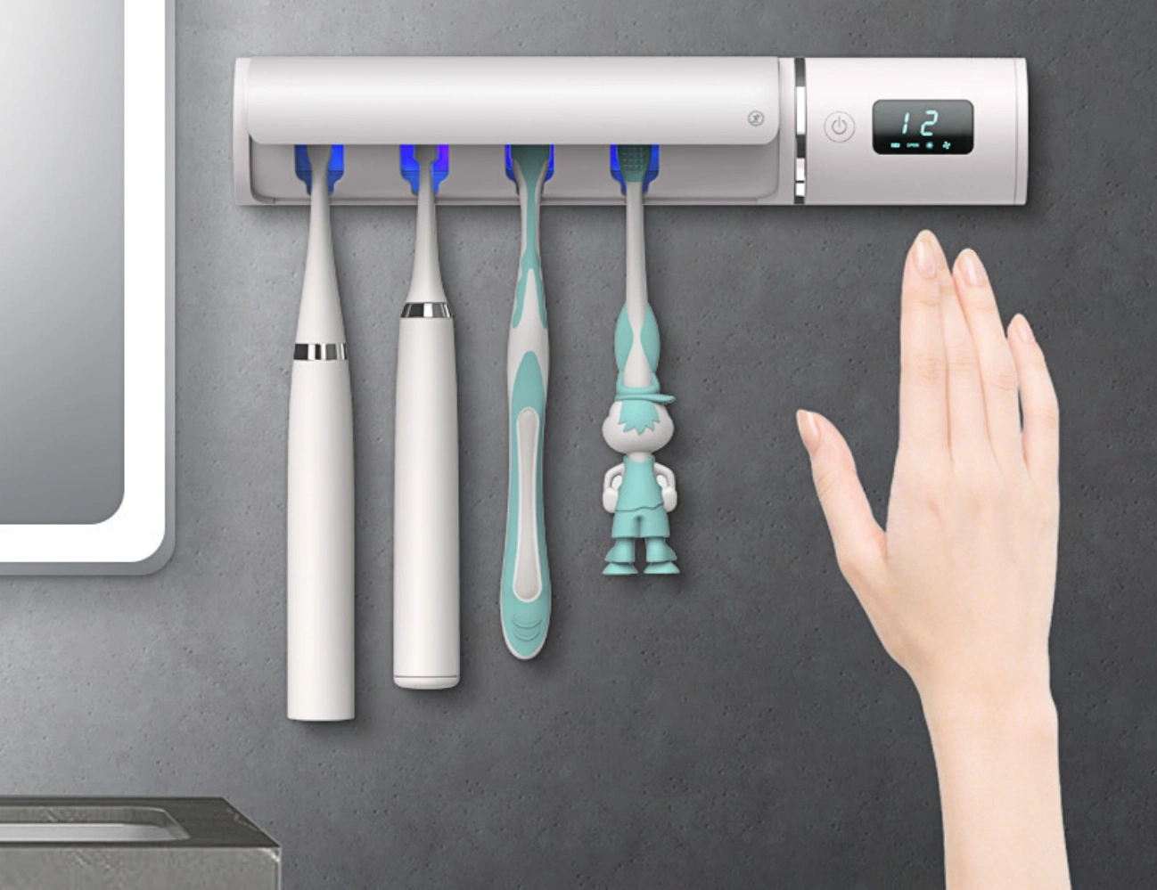 Stylish Wall Mounted Built-in UV Light Bathroom Accessories Toothbrush Sanitizer Holders