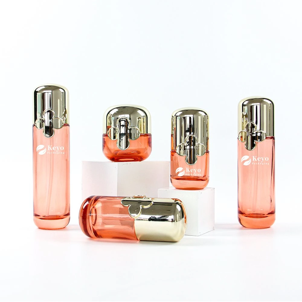 Pink Glass Skincare Sets Lotion Serum Foundation Bottles Cosmetic Cream Jar 50g