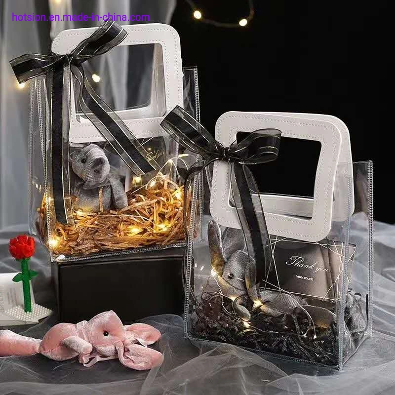 Ins Transparent PVC Hand Bag Wedding Candy with Hand Gift Plastic Gift Bag Flower Cosmetics Packaging Bag