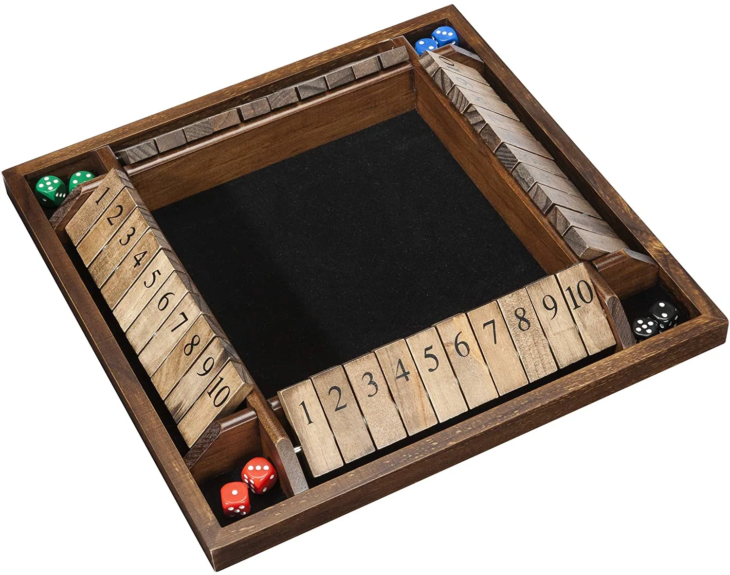 Original Wooden Shut The Box Dice Game Classic 4 Sided Wooden Board Game