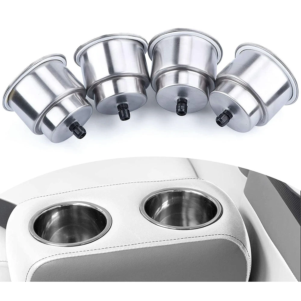 Stainless Steel 316 Cup Drink Holders Cup Holder Insert Brushed Bottle Holders with Drain for Marine Boat, Yacht, Truck, RV, Seat