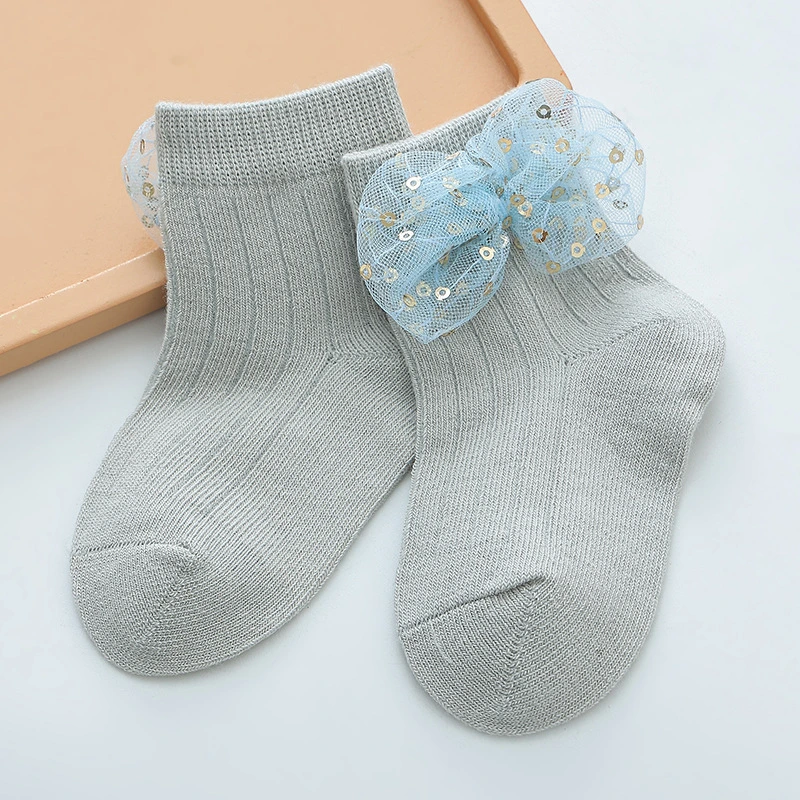 The Four Seasons Wear 0-2 Years Baby Girls Cotton Princess Socks with Beautiful Bow and Sequin