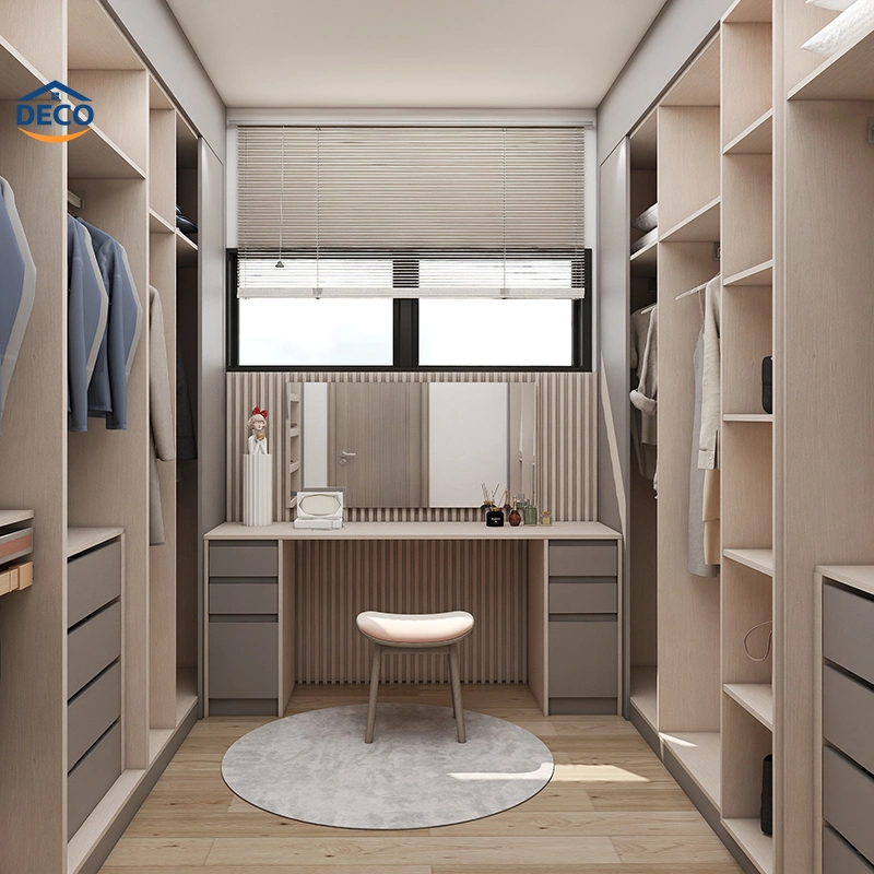 Custom Made Bedroom Furniture Wood Bulit in Wardrobe Grey Glass Door Closet Walk in Cloakroom