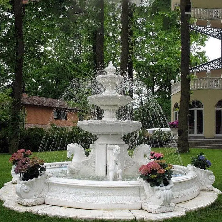 Pierre naturelle blanche Cheval peut ajouter une fontaine en marbre d'eau LED pour la décoration de jardin