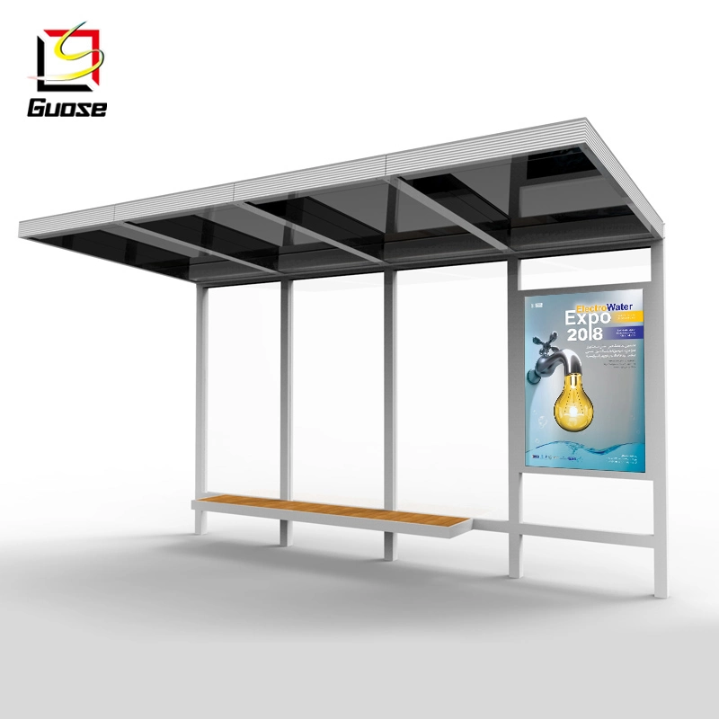 Glass Wall Bus Stop Advertising Bus Station Rain Shelter Solar Bus Stop with Bench