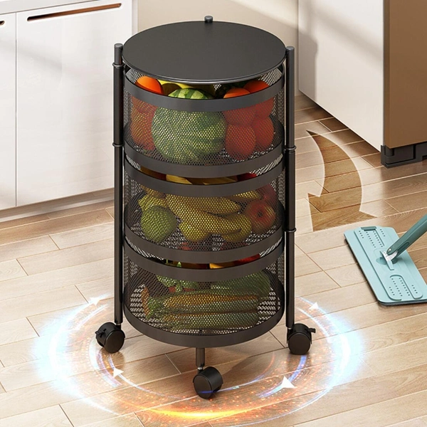 Round Rotating Multi-Layer Kitchen Storage Shelf Household Trolley Cart