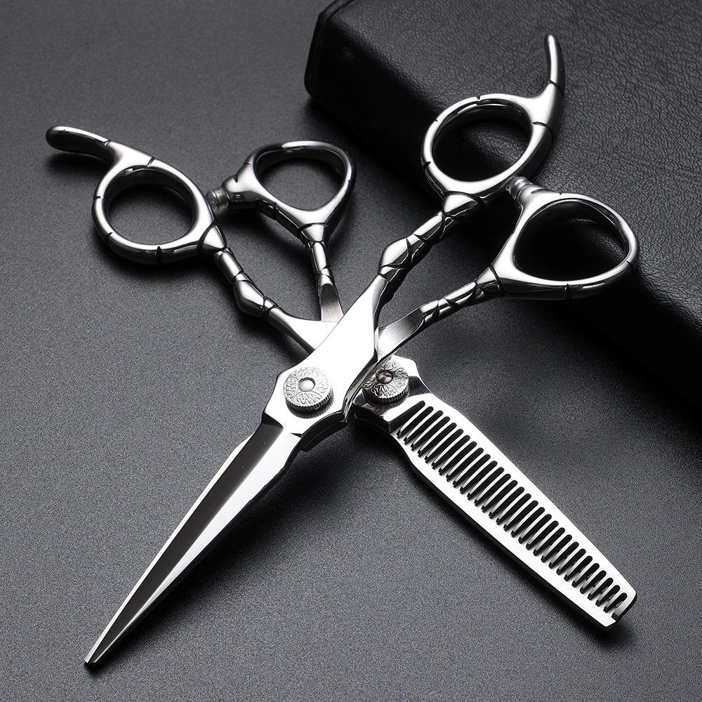 Tesoura de corte de cabelo com Barbeiro Profecional 6 polegadas Sainless Steel Salon Tesoura de cabelo de desbaste Shears