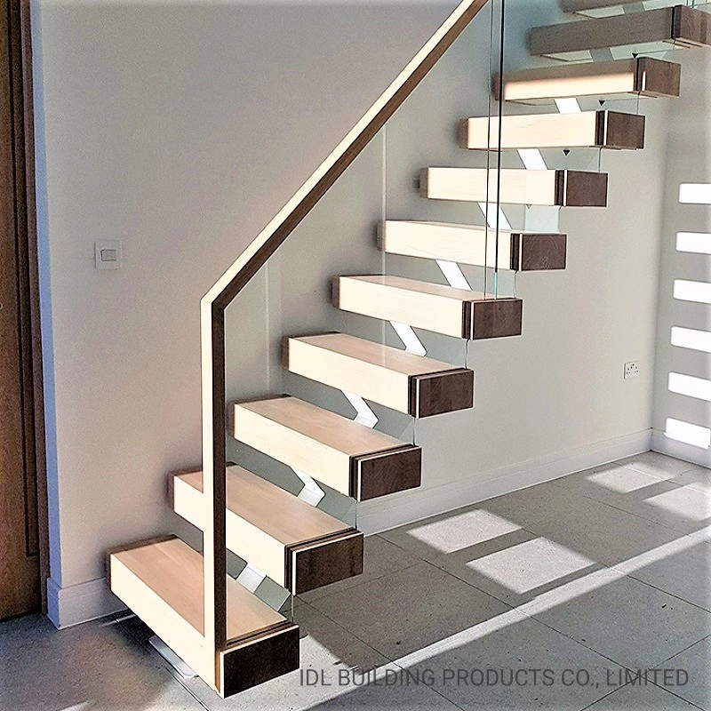 Fácil de instalar la escalera de acero galvanizado Mono solo Stringer escaleras interior escaleras de madera recta con LED panel de pared de cristal de la banda de rodadura balaustrada