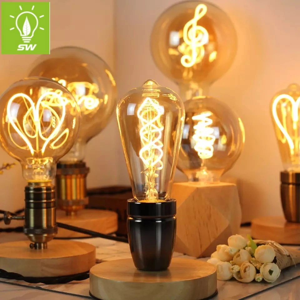 Vintage Lamp Lighting Decorative LED Lights Antique Light Bulb C35 G45 A60 G80 St64 G125 T30 E27 E14 B22 B15 LED Filament Bulb LED Edison with Clear Amber Glass
