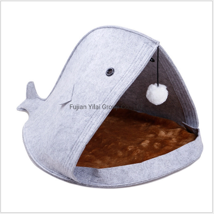 New Fashion Cute Foldable Cat Bed Felt Materials Shark Whale Felt Pet Cat House with Cushion