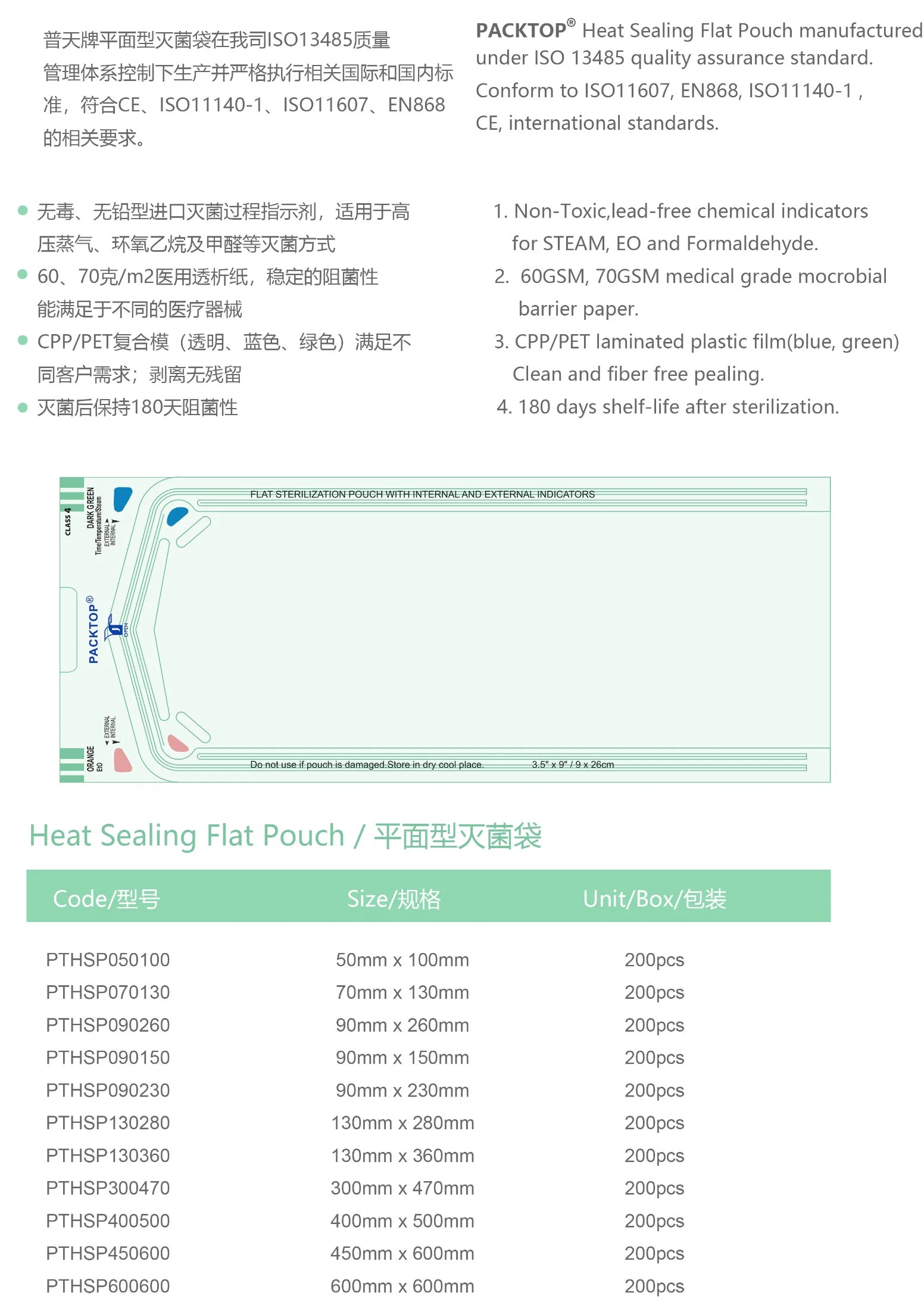 Newest Heat Sealing Sterilization Flat Pouch Sterilized by Steam and Eo