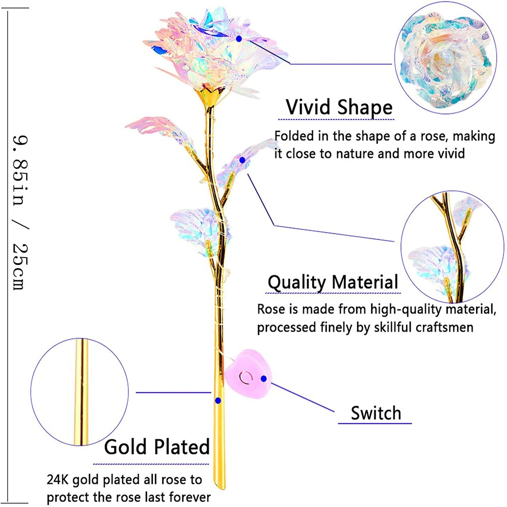 Commerce de gros d'usine or 24K Galaxy dôme en verre LED Rose Fleur Rose dôme de verre a augmenté dans le dôme de verre