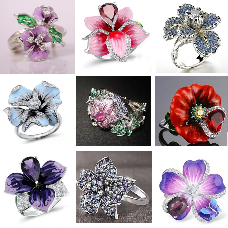 Custom High quality/High cost performance  Flower Ring Micro-Set Diamond Two-Tone Creative Personality Ring Tail Ring