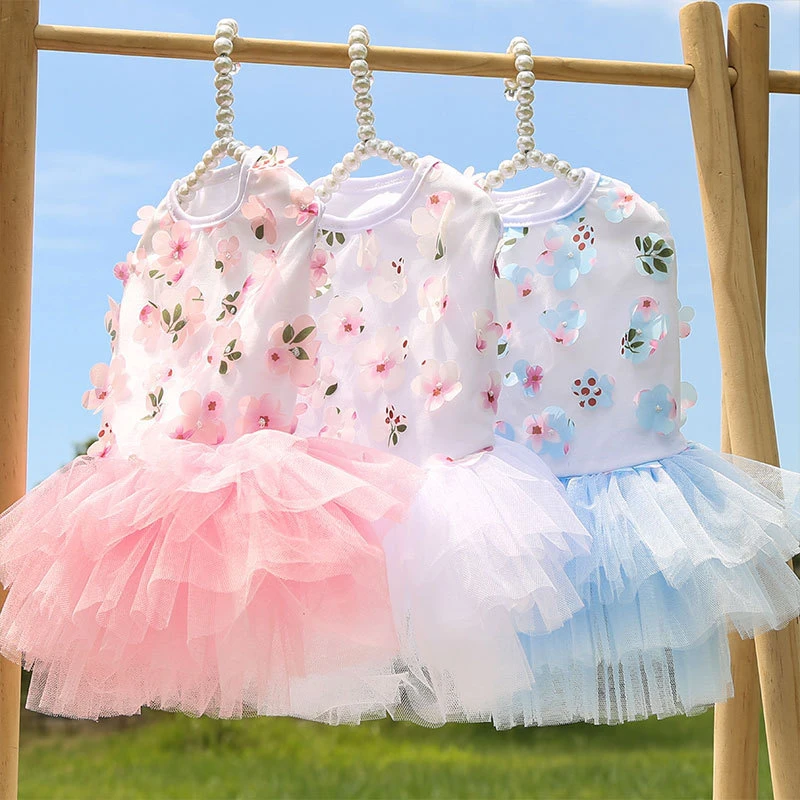 Summer Luxury Dog Dress Peach Blossom Dog Wedding Princess Dresses for Cute Girl Dog Skirt