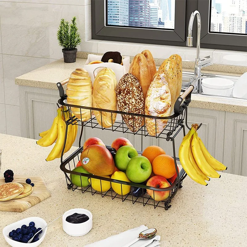 New Original 2 Tier Metal Wire Iron Rectangular Fruit Basket Storage Stand Detachable