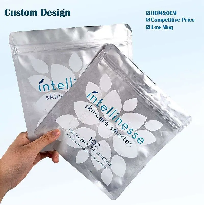 Custom Mylar Aluminum Foil Materials Facial Mask Storage Three Side Seal Zipper Packaging Bag