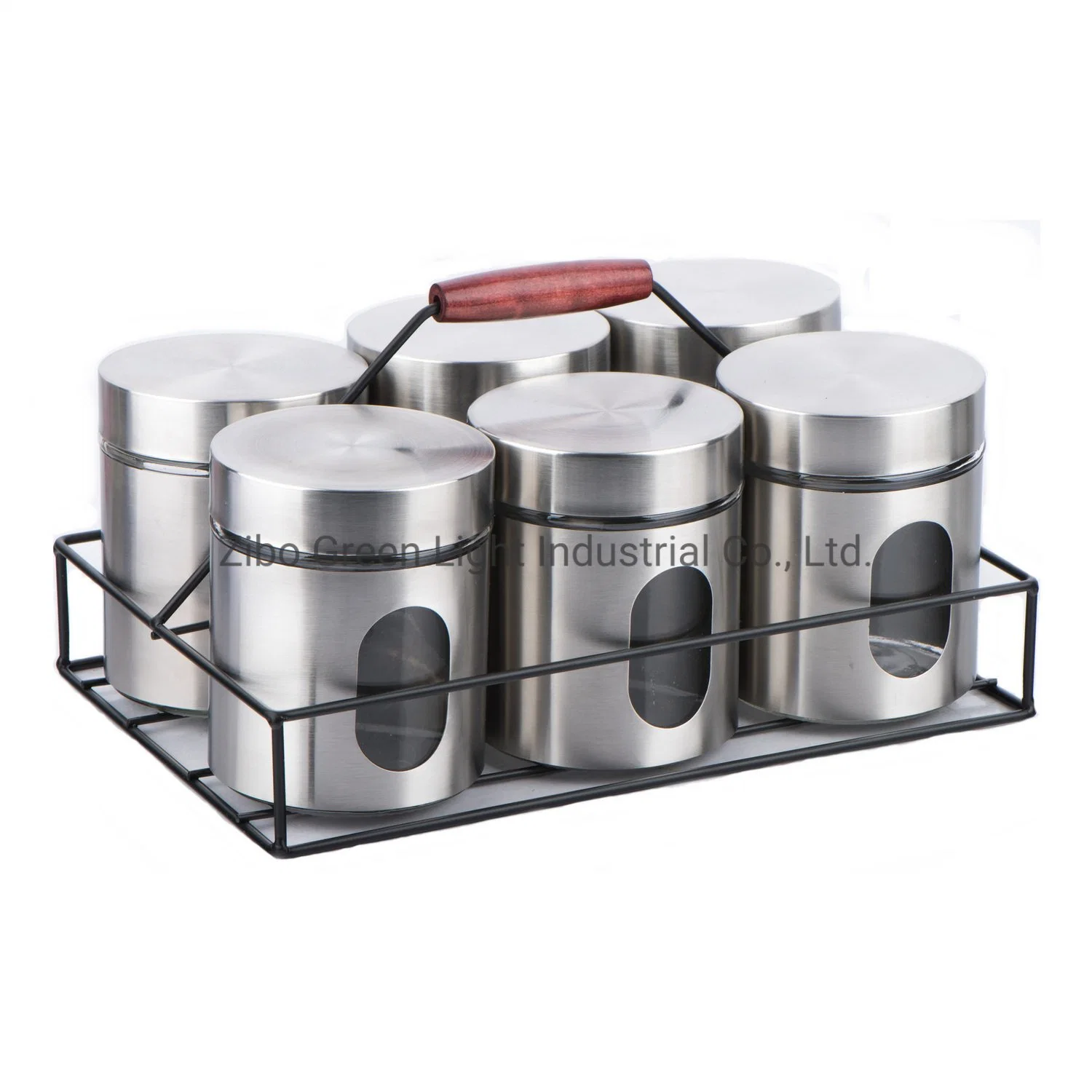 9PCS 600ml Glass Food Jar with Stainless Steel Casing and Metal Rack for Candy Sweets