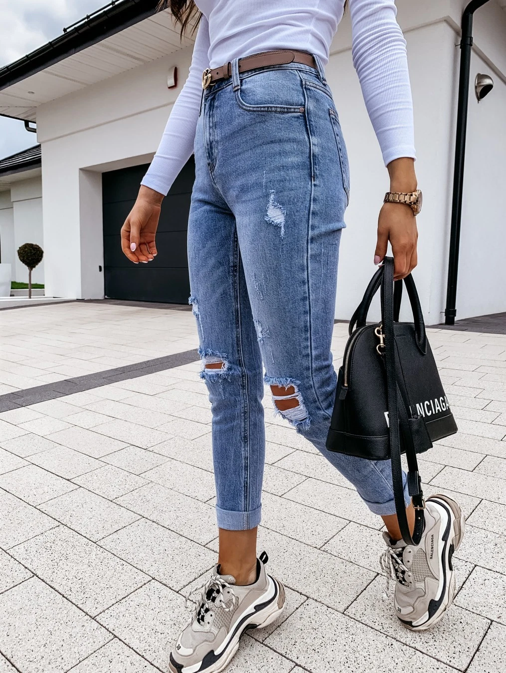 Las mujeres Hot-Sale Ripped Jeans Slim mujer''s la moda Denim Jeans