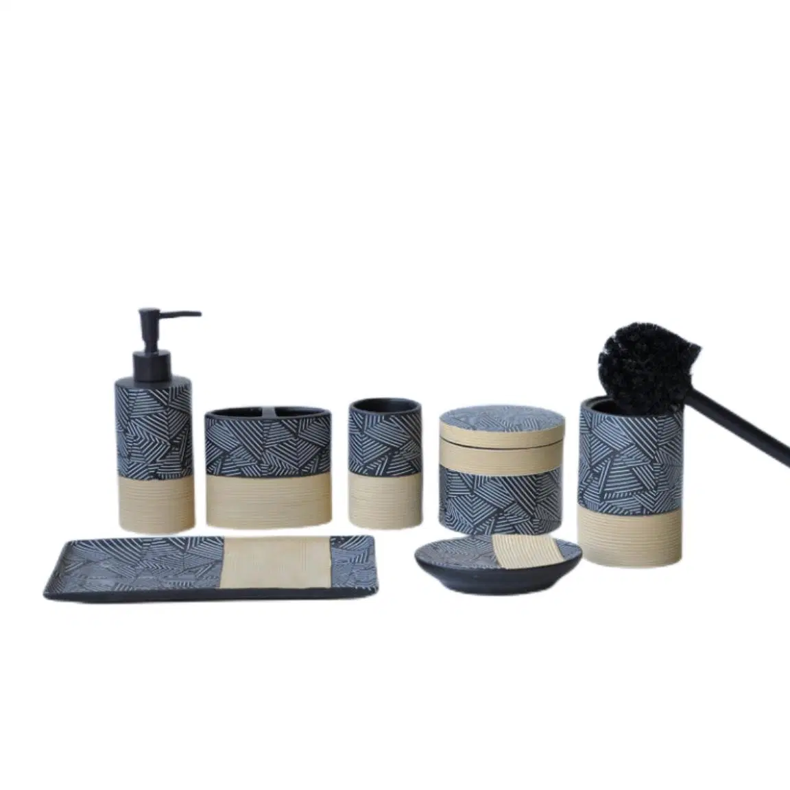 Productos de baño de Hotel Tropical Productos de baño Negro Cerámica Accesorios de baño conjunto Engobe Decoración Productos de baño de vaso