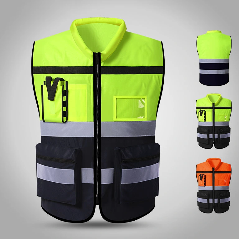 Casaco de trabalho Reflective para atacado Vest Mesh Traffich Multi-Pocket Zipper Colete refletor