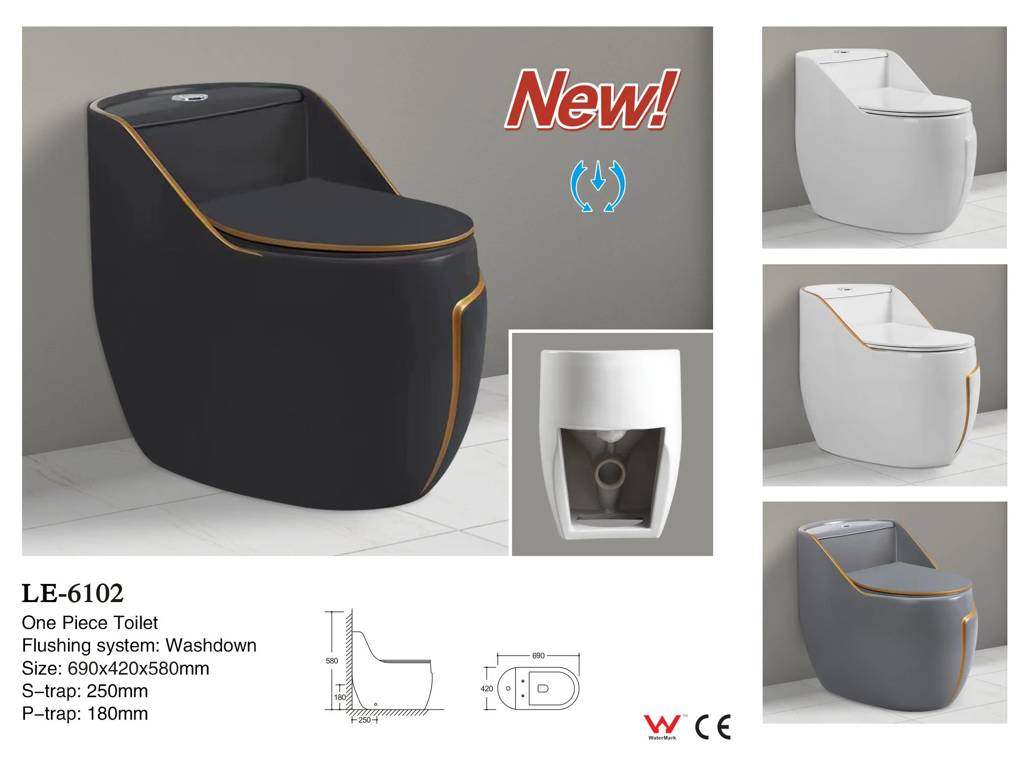 Badezimmer Keramik Wasser Schrank Porzellan Gold Schwarz Farbige Toilette 6102 6102-12