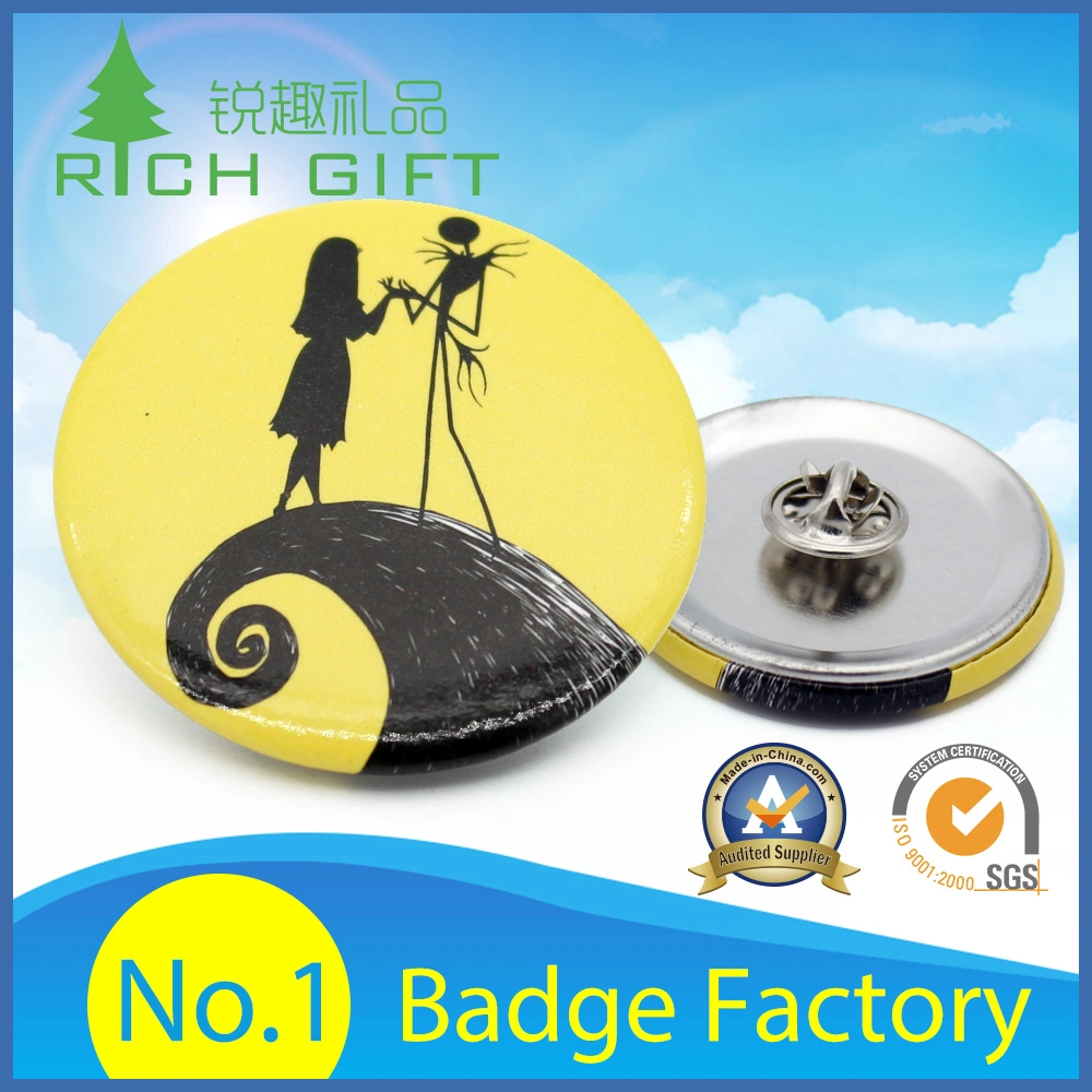 Badge promotionnelle en métal magnétique de sublimation ronde de 25 mm en forme de cœur de 58 mm d'organisation d'impression carrée de 3 pouces de sécurité en fer-blanc personnalisée.