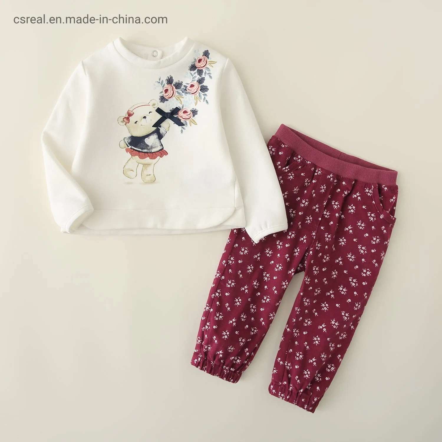 Girl Children Clothing Kids Knitted Top and Print Set