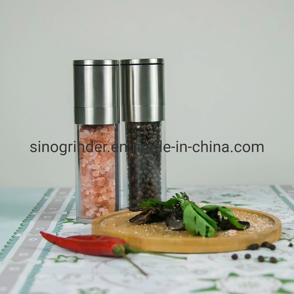 New Manual Stainless Steel Glass Salt Pepper Grinder Set with Ceramic