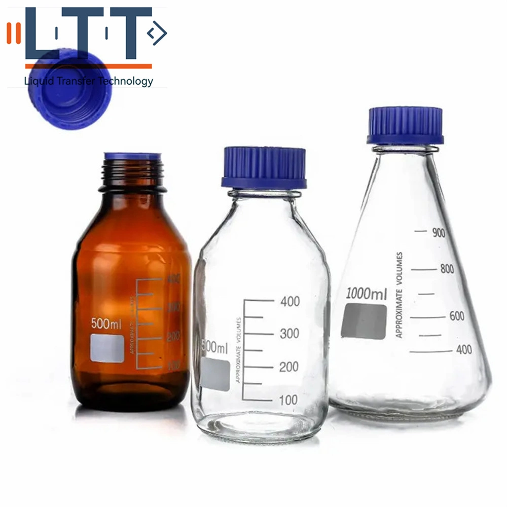 Factory Price Laboratory Round Bottom Blue Screw Cork Glass Media Storage Reagent Bottle