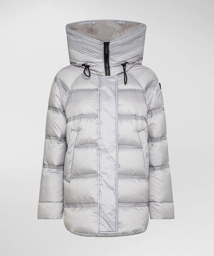 OEM Customized Women Fashion and Functional Superlight Medium Down Jacket High Neck Edged Fox Fur Fabric in Nylon and Microfibre Recycled Polyester