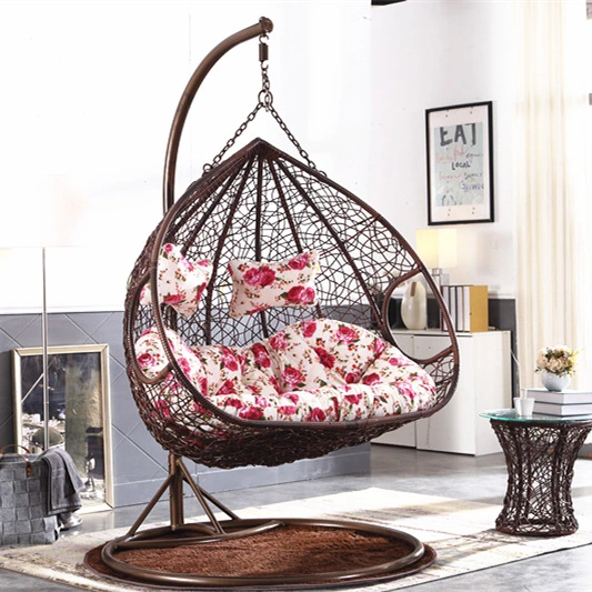 Double Egg Rattan Swing Chair Hanging Chair with Metal Stand