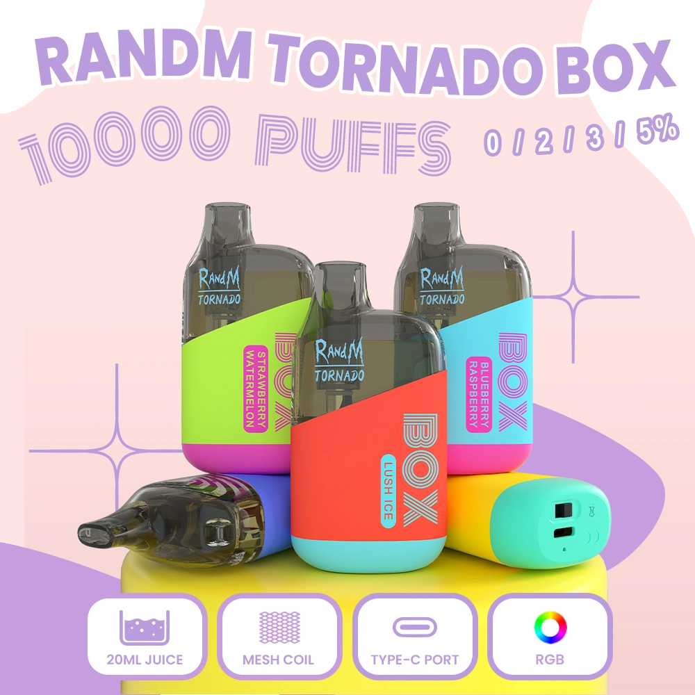 Boîte de tornade Randm 10000 bouffées Vape stylo jetable Clignotant LED RVB 850mAh rechargeable Mini E cigarette jetable avec 14 d'excellentes saveurs