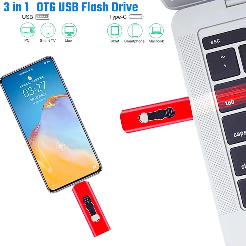 3 in 1 Extreme Type-C 256GB 128GB 64GB Dual OTG USB Flash Drive 32GB Pen Drive USB Stick Micro USB Flash Type C 16GB