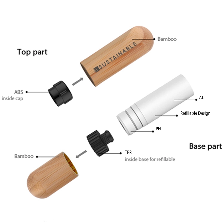 OEM Private Label Innovated Replaceable Round Bamboo Empty Cosmetic Lipstick Container