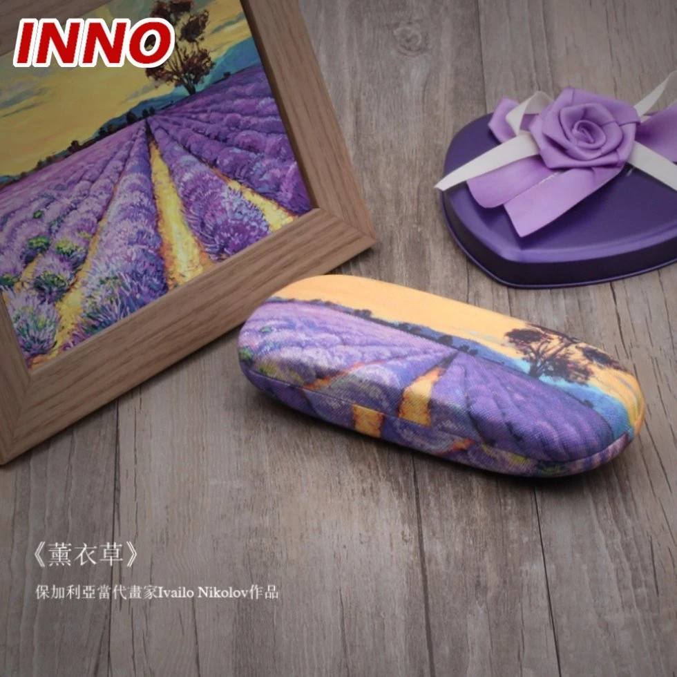 Inno-T163 Manufacturer Direct Selling Oil Painting Style PU Leather Iron Glasses Case; Free Custom Logo