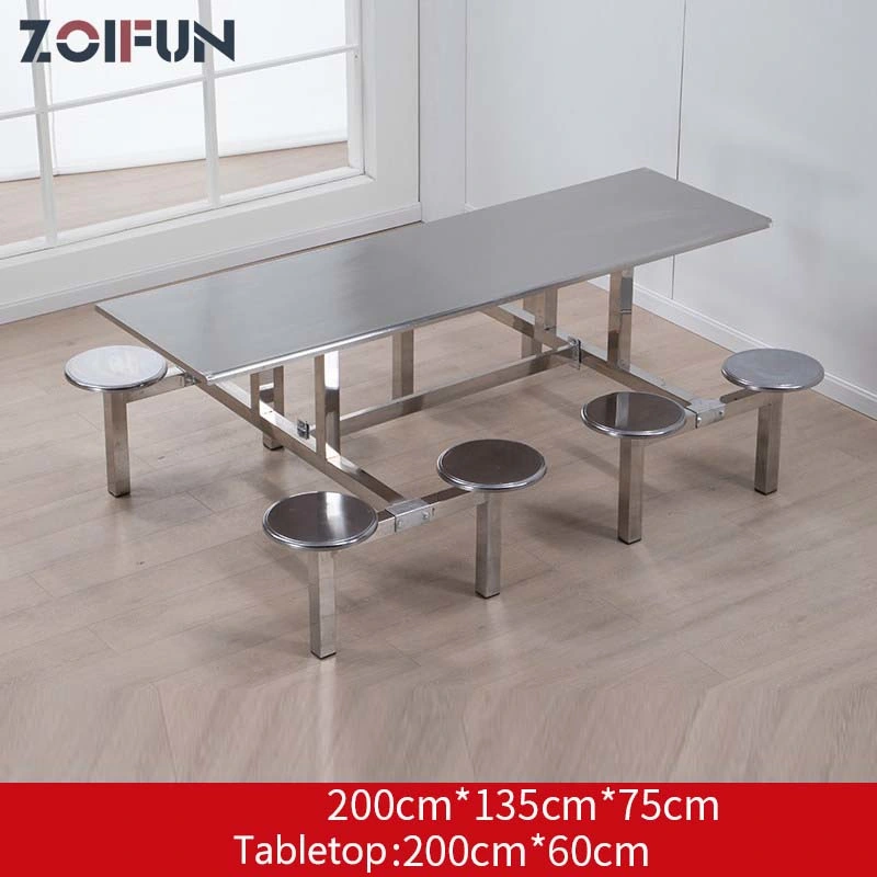 Canteen Furniture Stainless Steel Dining Table 8 Seater Dining Tables with Round Chair