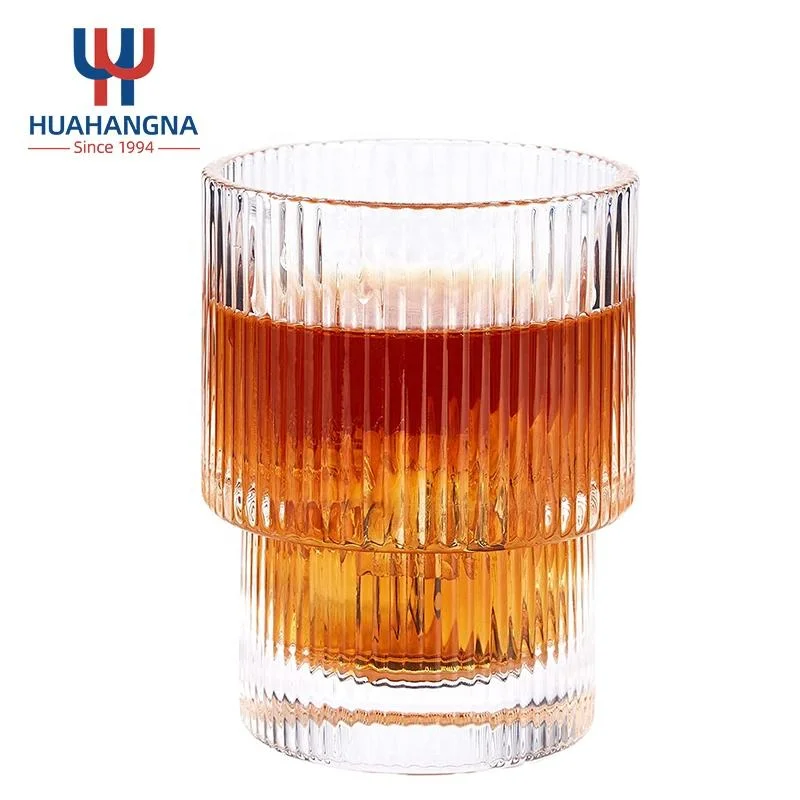 6.5oz Thicken Bottom Origami Style Unique Stackable Ribbed Coffee Mug Glass Cup for Milk Juice Water Beer