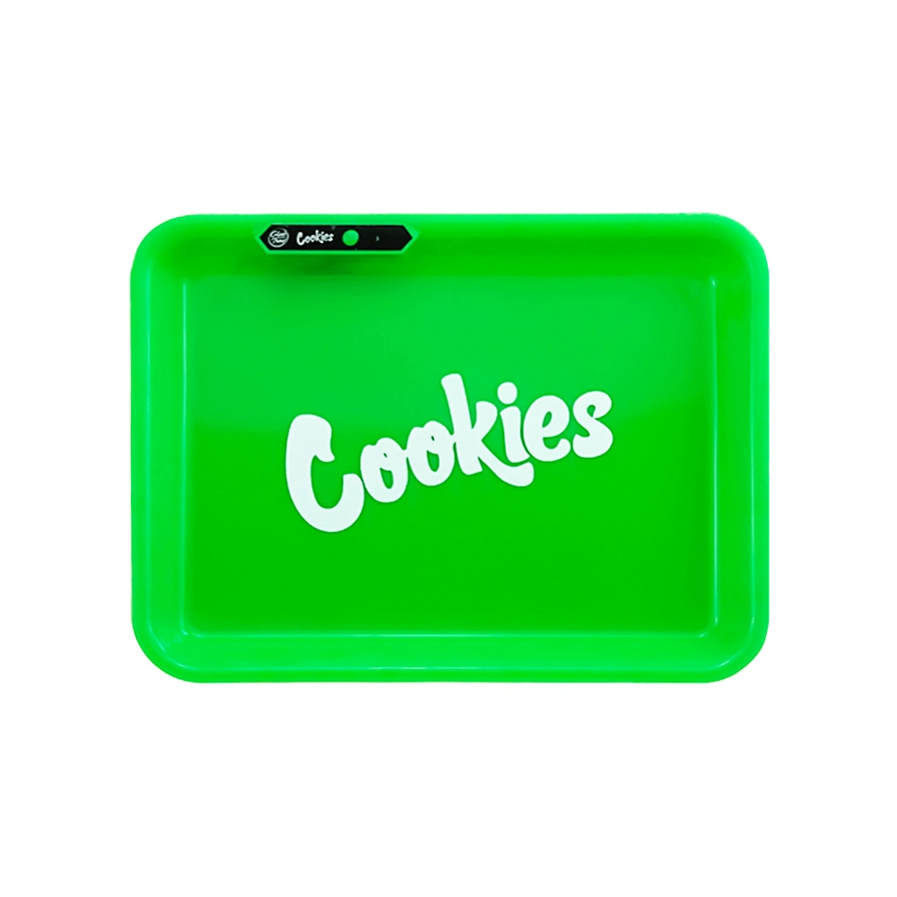 Neues Design Kunststoff Tabak Lautsprecher LED Weed Rauchen Papier Joint Cookies Weiß Rechteckige Melamin Cartoon Rolling Tray