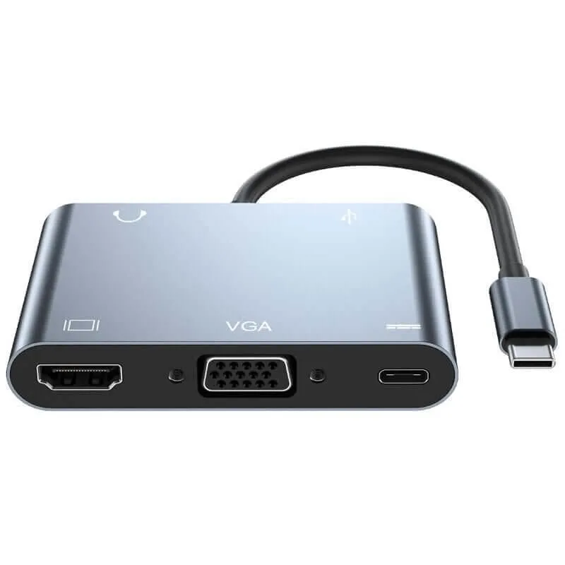 5-in-1 Type-C Hub to 1080P VGA 4K HDMI 5gbps 100W Charging