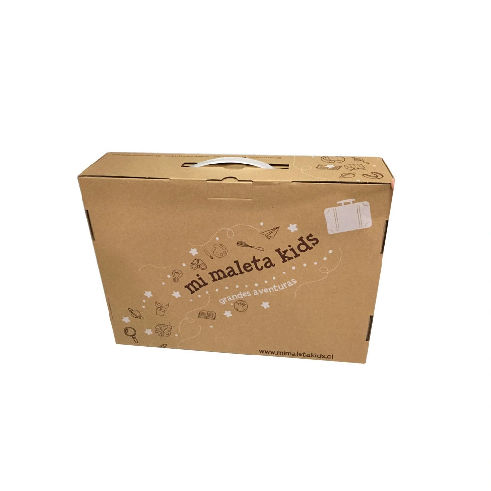 Recycled Brown Corrugated Kraft Paper Gift Box with Plastic Handle