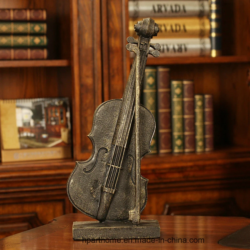 Imitated Bronze Finish Elegant Polyresin Violin Statue Study Room Decoration