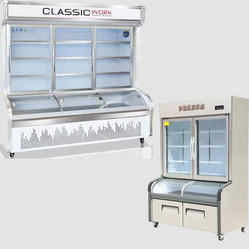 1300L comercial alimentaria refrigerador congelador de vidrio vitrina de cristal de pantalla de alimentos