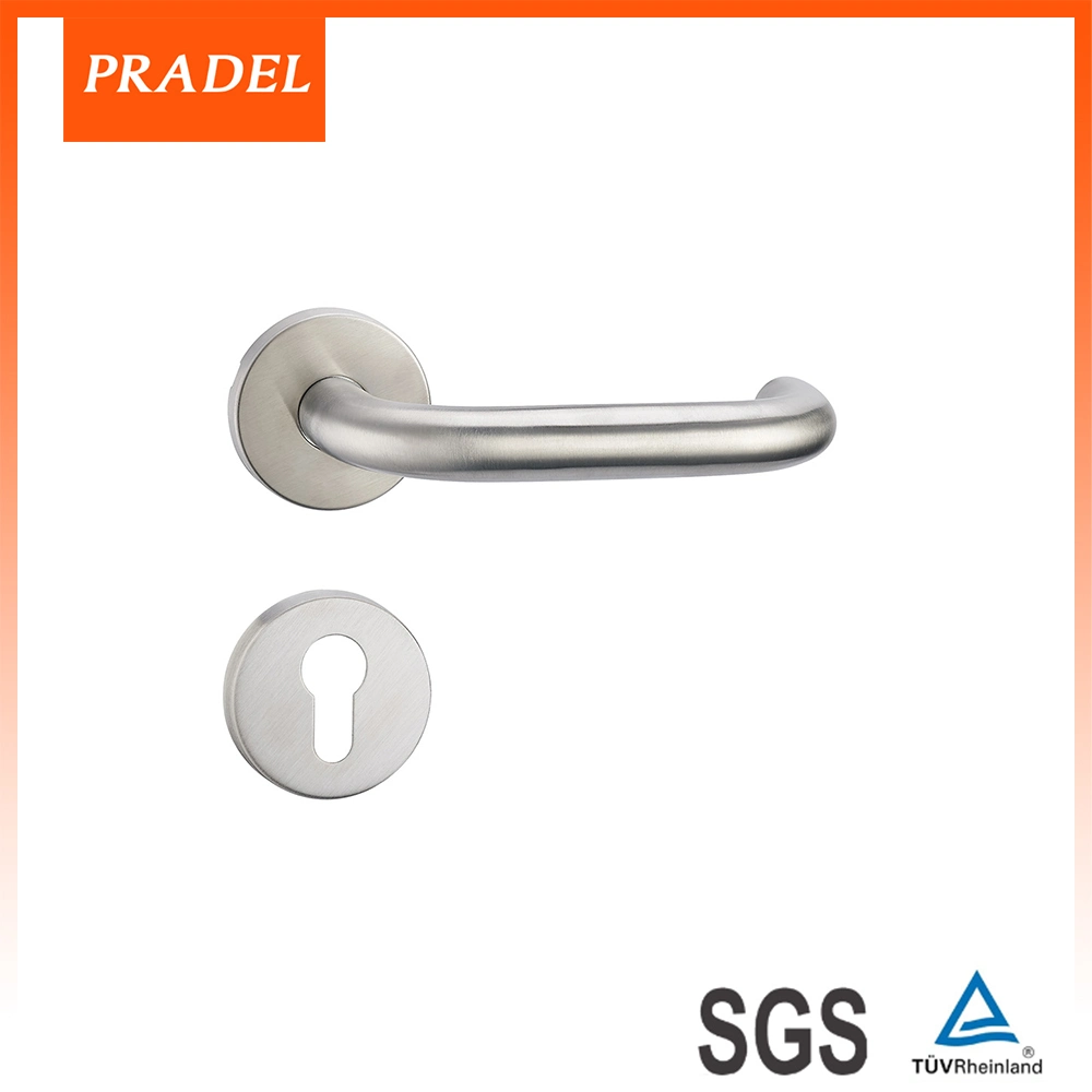 SUS304 Satin Finish Bedroom Door Lever on Rose Straight Door Handle Sets