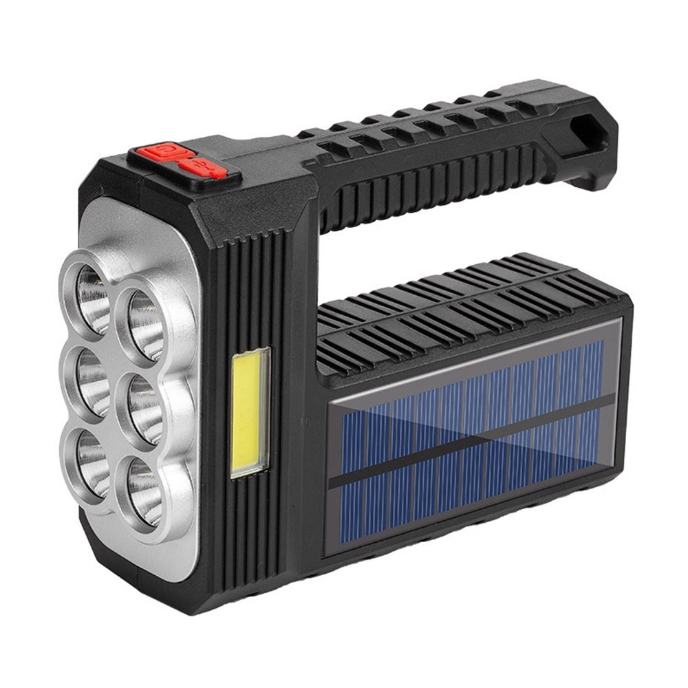 Lampe de poche portable à 6 LED avec panneau solaire et 4 modes pour le camping, les urgences et les inspections. Batterie rechargeable de 1200mAh.